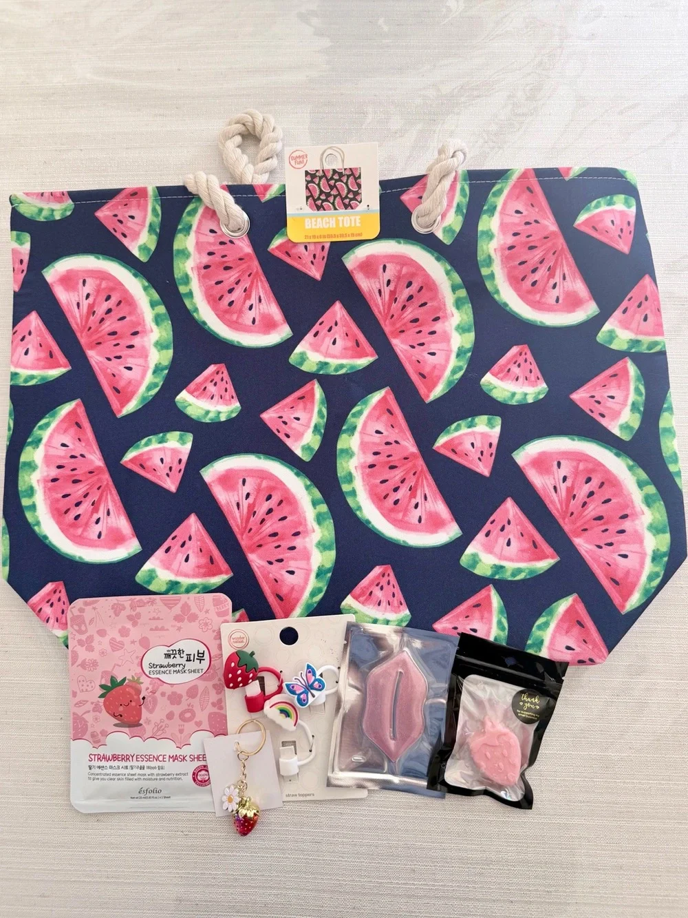Beach Tote Bag with Watermelon Print bundle